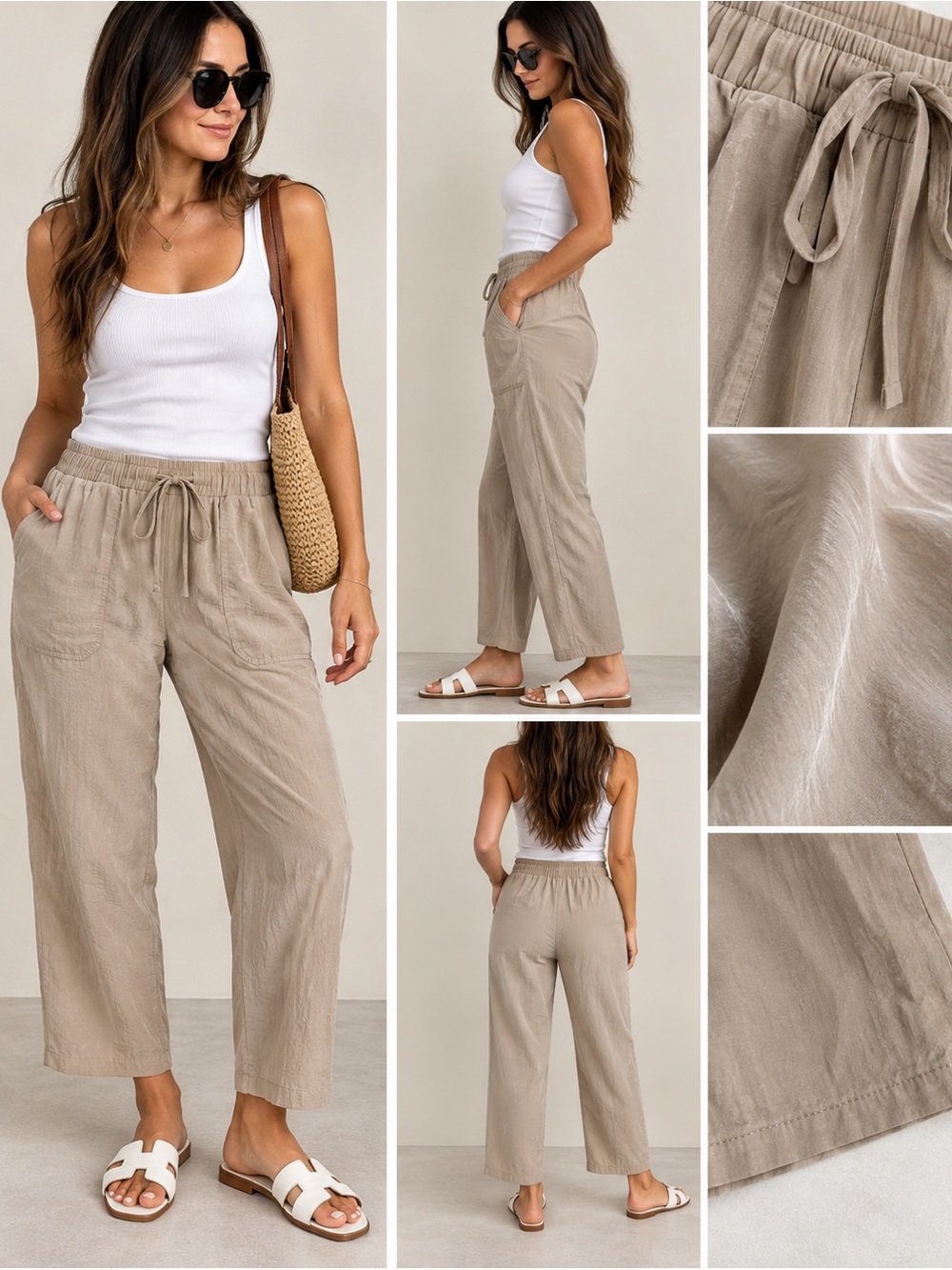 Zara Lightweight Taupe Beige Cropped Pants S